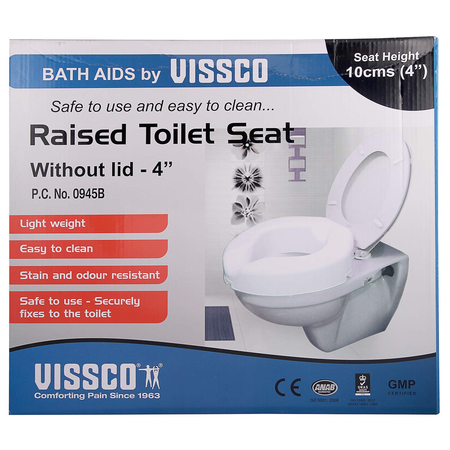  Vissco Rehabilitation Aids Raised Toilet Seat 4 Inch (White)