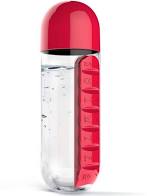 Pill Organizer Water Bottle with Weekly 600 ml Bottle  (Pack of 1, Red, Plastic)